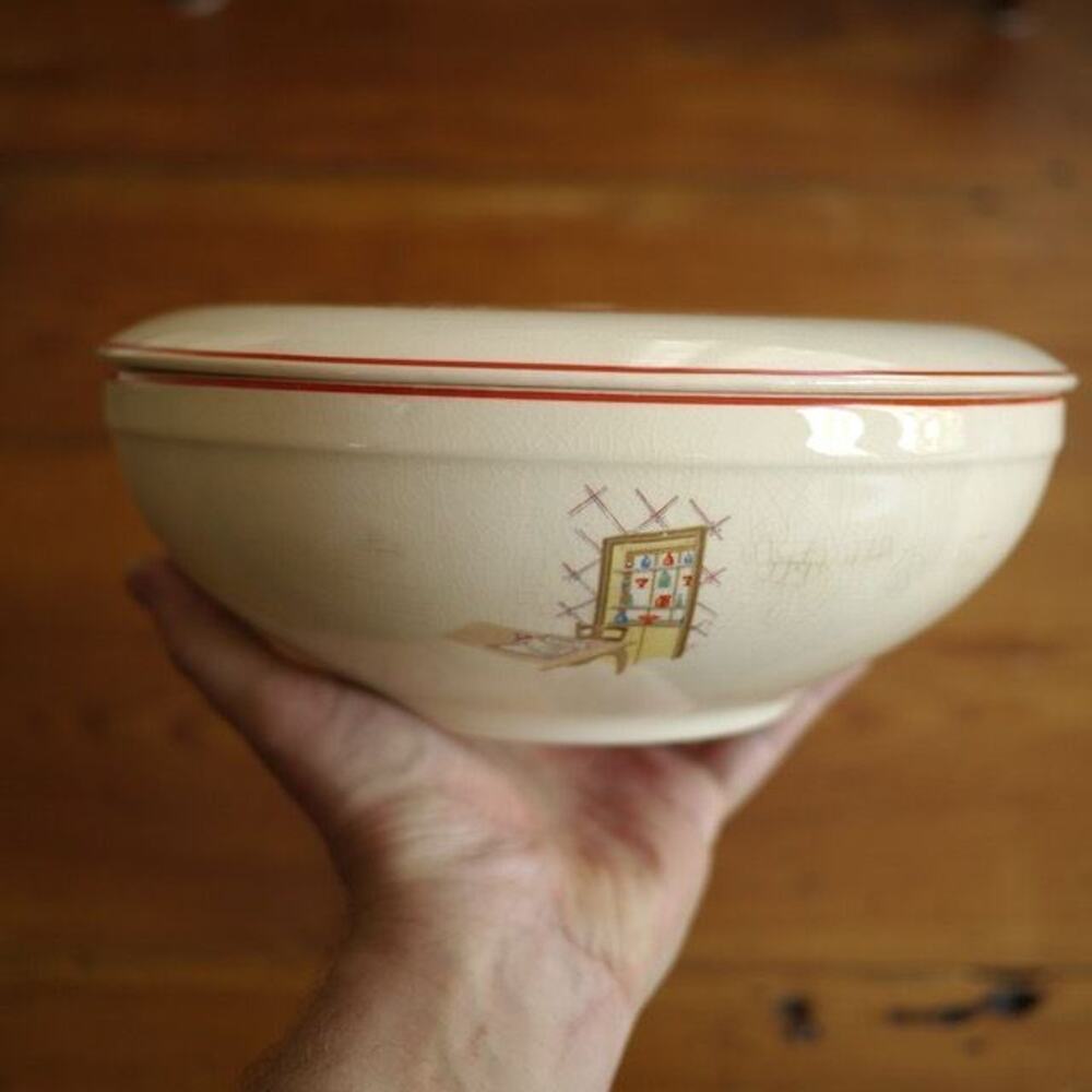 Vintage Universal Cambridge Mass Glazed Ceramic Ovenproof Serving Bowl Dish Lid